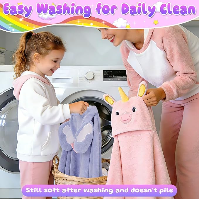 Flasoo 8 Pcs Toddler Bath Towel Set, 2 Pcs Toddler Towels with Hood, Large 55" x 27.5" Toddler Towels & 6 Pcs Baby Washcloths for Boy Girl, Soft Absorbent Gift for Baby, Infant, Newborn Essential
