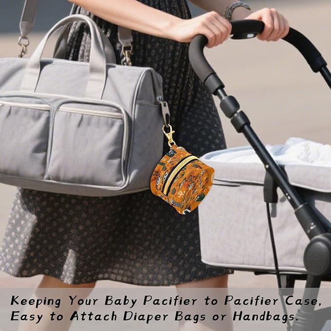 Pacifier Holder with Clip Pacifier Case for Diaper Bag Round Baby Pacifier Pouch Box Bag Portable Day of The Dead Orange Skull Cacti Guitar