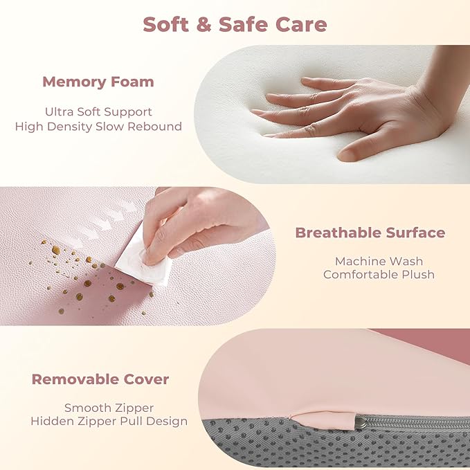 EKEPE 2026 Upgraded Nursing Reflux Prop with Leather Cover for Baby Gas, Colic Relief & Burp, Memory Foam Tummy Time Prop for Infant 0-12 Months Feeding, Neck, Shoulder and Body Support - Pink