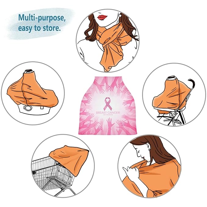 Breast Cancer Awareness with Pink Ribbon in Circle Hands Design Stretchy Baby Car Seat Cover Infant Canopy Nursing Covers Breastfeeding Cover Breathable Windproof Winter Scarf for Boys Girls