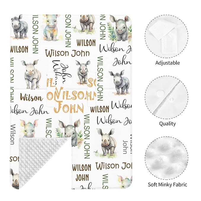 Personalized Winter Car Seat Covers for Babies with Name Rhinoceros Minky Baby Car Seat Cover for Boys Girls Custom Infant Carseat Covers Baby Blanket Nursing Cover Breastfeeding Scarf