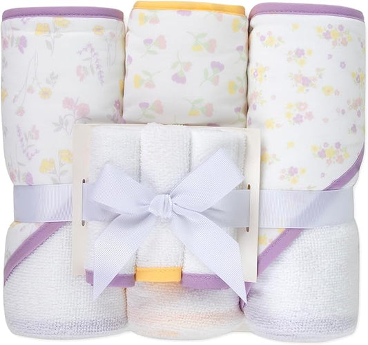 Jessica Simpson Baby 6-Piece Hooded Towel & Washcloth Set – Soft Polyester Baby Bath Towels – Butterfly & Lavender Floral Prints