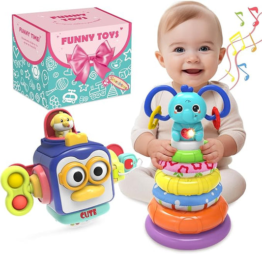 Baby Toys 6 to 12 Months,Montessori Toys for 1 Year Old,Stacking Building Blocks,Busy Cube,Sensory Educational Learning Toy Birthday Gift for Toddlers Age 1-3
