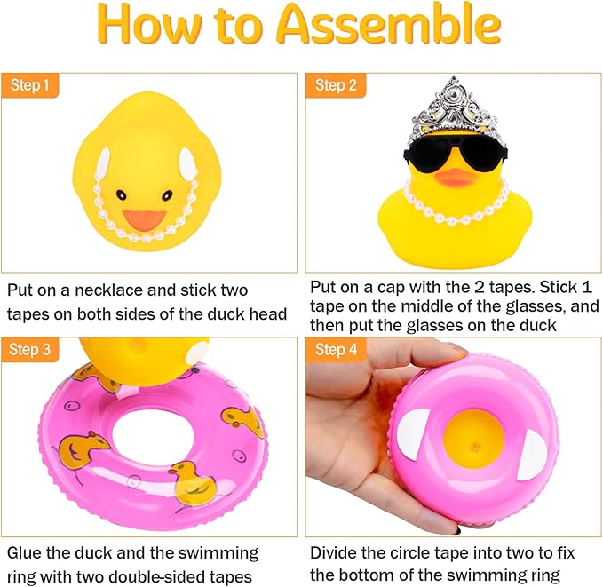 Wonuu Cute Duck Car Ornaments with Headband, Swim Ring, Necklace & Sunglasses - C-Male Crown, Pearl & Pink