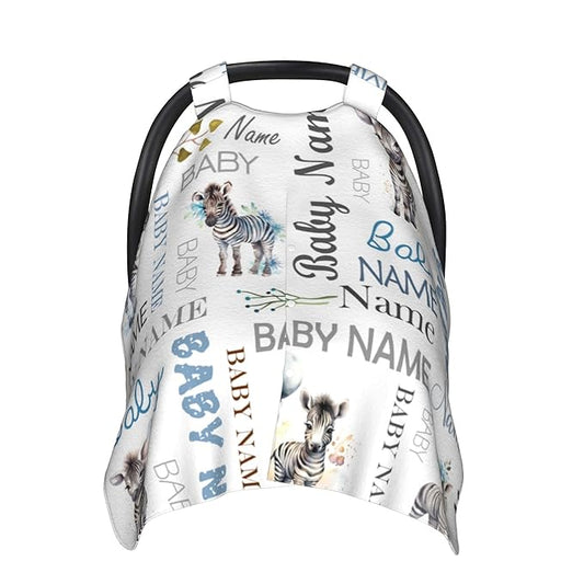 Personalized Baby Car Seat Cover Winter Custom Minky Carseat Cover Boy Girls with Name Zebra Carseat Canopy Customized Car Seat Canopy Infant Carrier Covers Nursing Cover Toddler Blanket