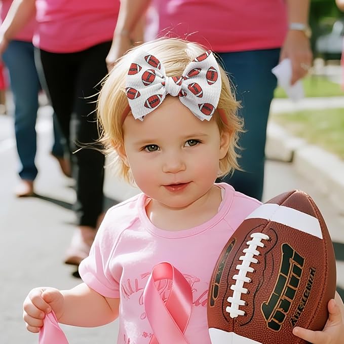 YanJie 3PCS 4.5’’ Breast Cancer Awareness Bows for Baby Girls Pink Headbands Football Headband Cancer Awareness Items Hair Accessories for Newborns