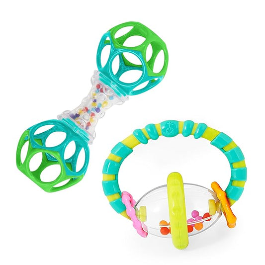 Bright Starts Baby Toy, Grab & Spin Rattle & BPA-Free Teether (3 Months+) + Oball Shaker Rattle (Newborn+)
