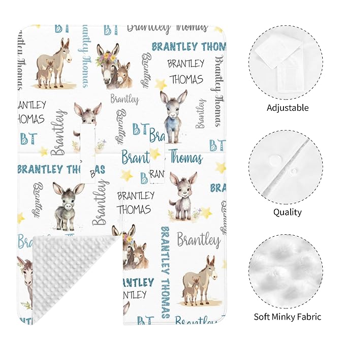 Custom Baby Car Seat Canopy Personalized Car Seat Covers with Name for Baby Boys Girls Customized Donkey Nursing Breastfeeding Cover Infant Carseat Canopies Newborn Minky Baby Blanket