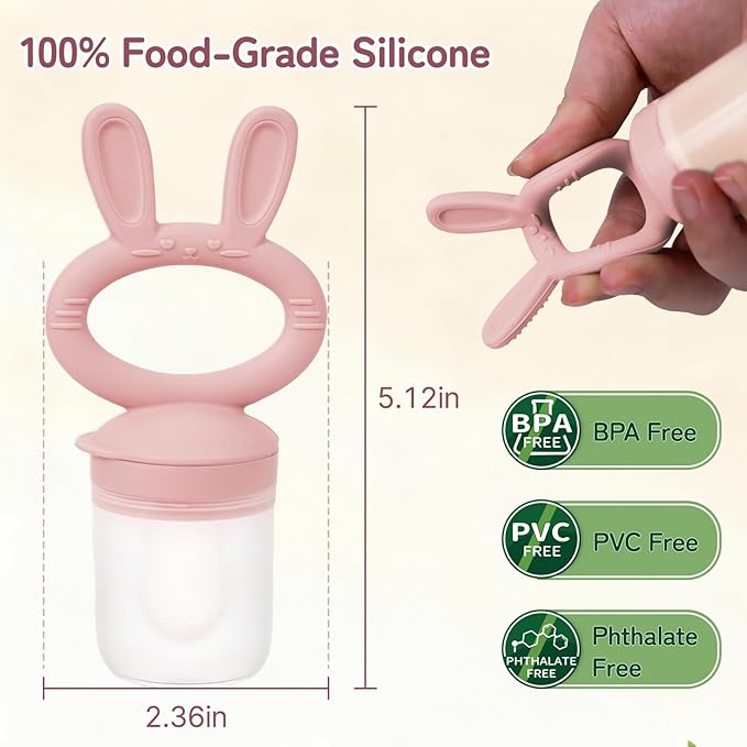 Baby Fruit Feeder Pacifier 2 Pack, Silicone Baby Food Feeder, Pink Bunny Feeder for Babies 4M+, Frozen Fruit Feeder Teething Toy, BPA Free for Fresh Fruit, Veggies & Breastmilk