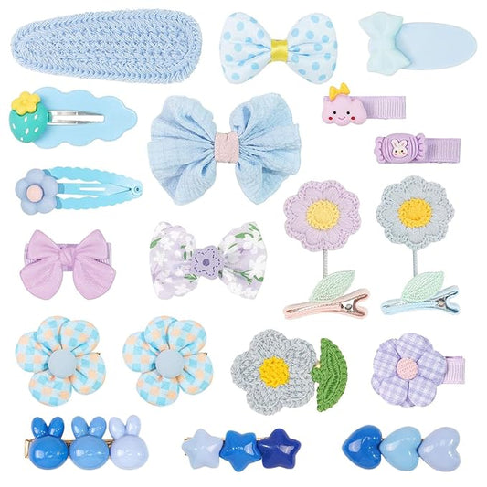 Hair Clips for Girls 19 Pcs Assorted Barrettes for Kids Spring Flower Bows Heart Purple Blue Cute Hair Accessories for Little Girls Teens Toddlers Child Kids