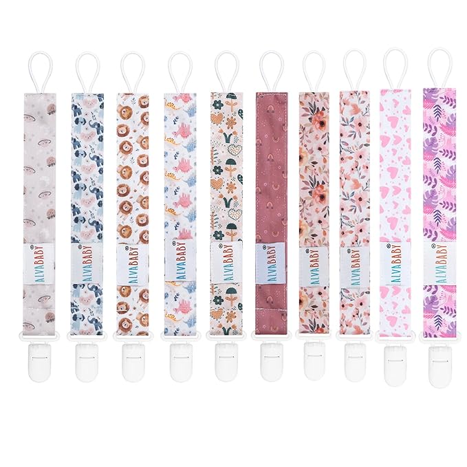 ALVABABY Pacifier Clips 10 Pack Pacifier Binky Paci Holder Leashes for Teethers 10DP02A