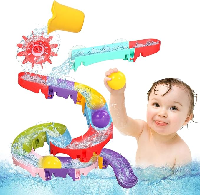 Bath Toys for Kids Water Toys - 42 Pcs DIY Slippery Slide Track Fun Kids Swimming Toy, Valentines Birthday 1 2 3 Gift for Boys Girls Swimming Time DIY Bath Toy