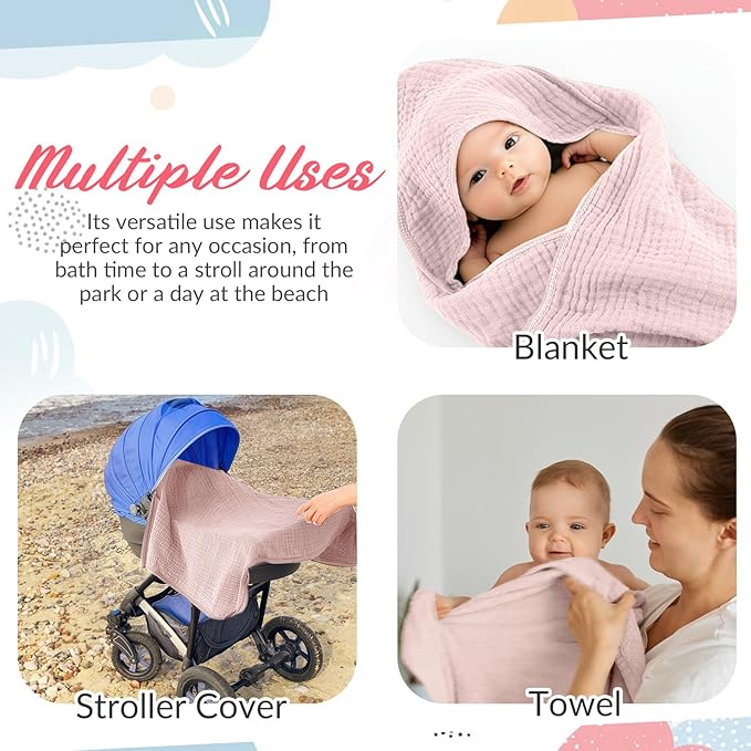 Hahafelt 6 Pcs Muslin Hooded Bath Towels Washcloths and Bibs Set, Muslin Cotton Baby Towels Absorbent Hooded Blanket Towel Infant Bibs for Boys Girls Newborn Infant Essentials(Light Green,Light Gray)