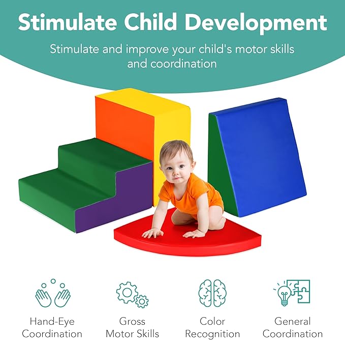 Best Choice Products Soft Foam Climbing Blocks for Toddlers, 4-Piece Baby Play Set, Easy-Clean Vinyl Foam Shapes, Safe Certified Materials, Early Learning Motor Skill Development Toy - Multicolor