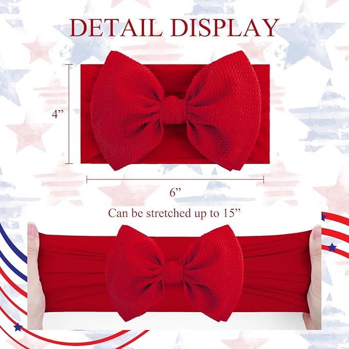 YanJie Baby Headband 4th of July Handmade Stretchy Bows Hairbands Accessories for Girls Infants Toddlers - 2 PCS Set