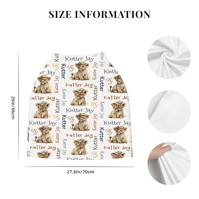 Personalized Lion Baby Car Seat Cover with Name,Multi-Use Canopy for Nursing, Strollers,Shopping Carts,Customized Breastfeeding Cover, Full Privacy,Infant Stroller Cover