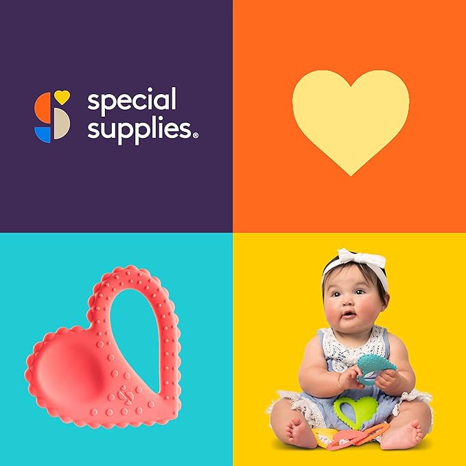 Special Supplies Teether Heart Spoon Oral Motor Therapy Tools, Textured Stimulation and Sensory Input Treatment for Babies and Toddlers, BPA Free Silicone, Dual Use Spoon Plus Teether