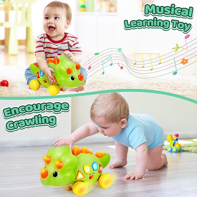 BainGesk Dinosaur Crawling Toys for 1 Year Old Boy, Musical Baby Toys for 6-12 Months, Early Development Learning Toys for 12-18 Months Boys Girls, Birthday Gifts for 1-2 Year Old Toddlers