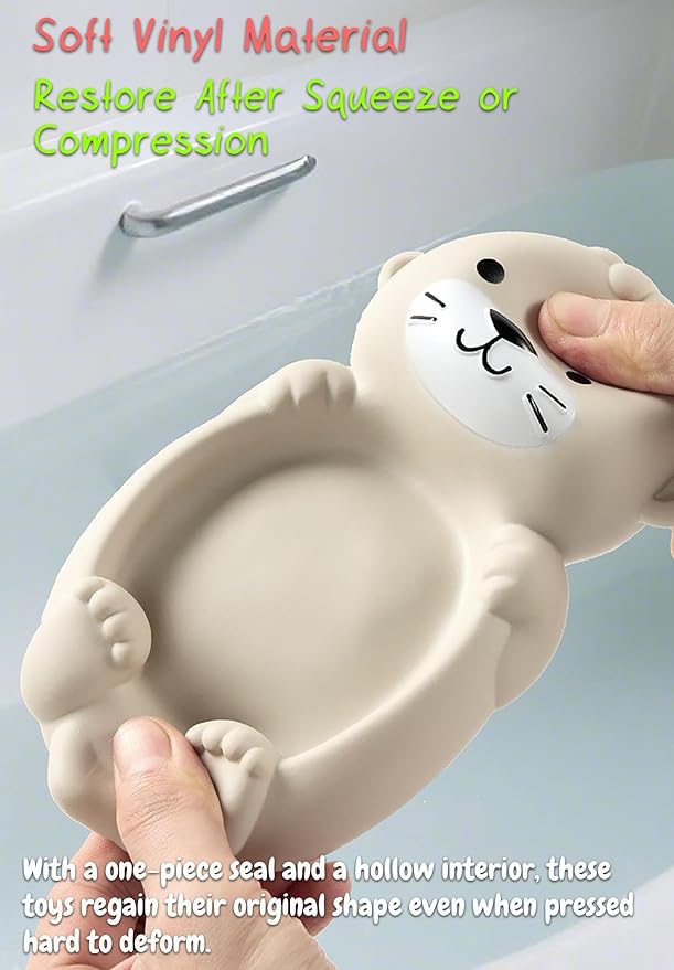 Otter Bath Toy, Otter Family Tub Toy Bathtub Floating Toy for Kids - Soft Vinyl and ABS Plastic Material - No Hole One-Piece Design (Otter Playset + Fishing Net + 1 Balls)
