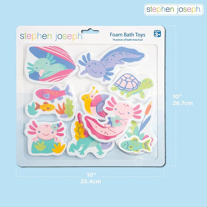 Stephen Joseph, Floating Foam Bath Character 10-Piece Toy Set, Axolotl