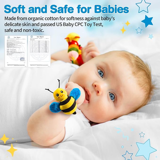 Baby Rattles Toys for 0-6 Months - Infant Toys 0-3 Month Old Baby Boy Girl Gifts Set with Teething and Wrist Socks Rattle Infant Newborn Sensory Toy Easter Basket Stuffers