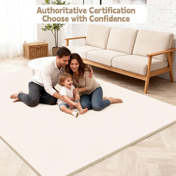 PU Leather Baby Play Mat for Floor, 74"×50" Playpen Mat, 1.3" Thick Elasti-Foam, Non-Slip Crawling Mat for Tummy Time, Waterproof & Wipe-Clean Playmat for Toddler,Infant, Kids (Beige)