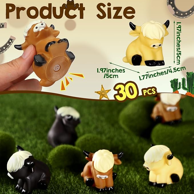 30 Pack Highland Cow Rubber Duck, Squeak and Floating Water Squirting Bath Toys Highland Cow Party Favors for Shower Birthday Gifts Party Gifts