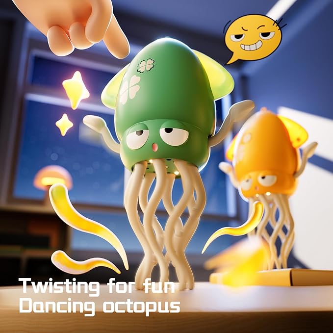 Electric Crawling Octopus Toy with LED Lights & Music, Smart Obstacle Avoidance, Interactive Auto-Dance Octopus for Gifts, Toddlers, Indoor Fun, Brings Endless Giggles (Yellow)