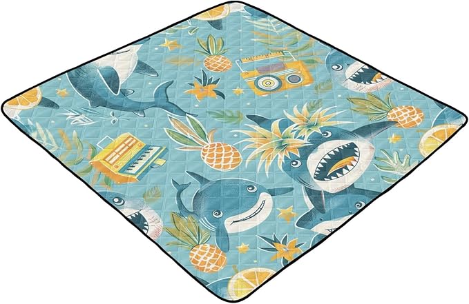 Pineapple Sharks Baby Play Mat 50" x 50", Playmat for Playpen, Thicken Soft Padding Foam Crawling Mat for Babies Toddlers Infants
