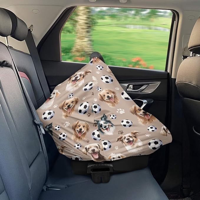 AFPANQZ Dogs Football Baby Car Seat Cover Stretchy for Baby Girls Nursing Breastfeeding Covers Shopping Cart High Chair Stroller Covers Infinity Scarf Sunshade Car Seat Canopies