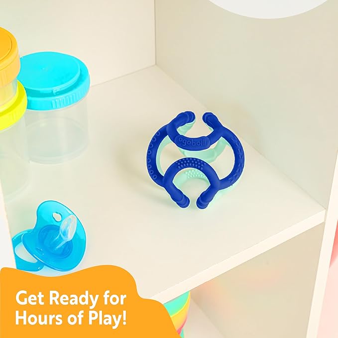 OgoBolli Gummi Teether Ring Textured Sensory Ball Toy for Babies & Toddlers - Stretchy, Soft Non-Toxic Silicone - Boys and Girls Age 6+ Months - Blueberry