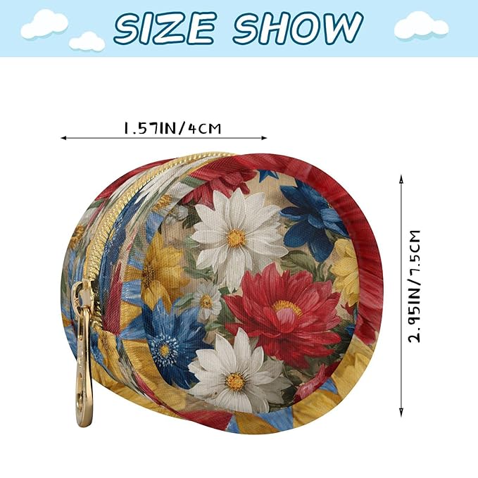 Pacifier Holder with Clip Pacifier Case for Diaper Bag Round Baby Pacifier Pouch Box Bag Portable July 4th Patriotic Colorful Flowers