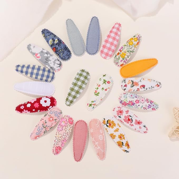 Choicbaby 40 Pcs Toddler Hair Clips Floral Print Girl Hair Clips for Girls Non Slip Wrapped Snap Hairpins for Kids Barrettes Hair Accessories for Baby Girls 2.2 Inch
