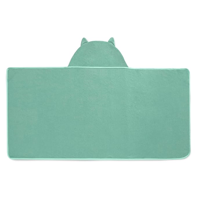 Delta Children Kids Hooded Bath Towel with Pockets - Super Soft and Absorbent- Great Gift for Boys and Girls, Light Teal Owl