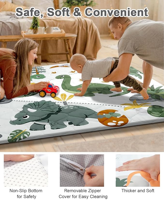 TINYHARBO Premium Foam Baby Play Mat 71x59 – Removable & Machine Washable Cover, Extra Thick Padding Playpen Mat, Non-Slip Crawling Mat, Easy to Clean for Infants, Toddlers & Babies