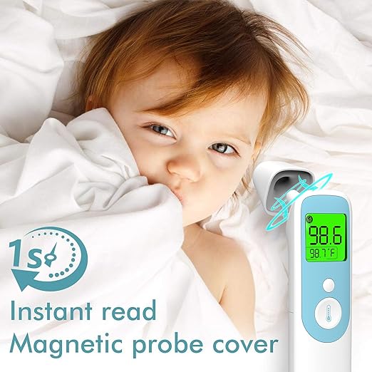 20C Ear and Forehead Thermometer for Baby&Adults Digital Infrared Thermometer with 1s Reading Easy Operation 4-Color Backlight Data Storage Fever Alarm Magnetic Cap for Body Surface & Room Use