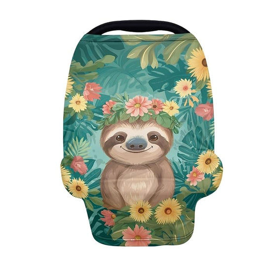 Wanyint Sloth Floral Print Car Seat Covers Canopy Covers for Boys Girls,Breathable Car Seat Covers Canopy-Breathable Soft Nursing Cover for Breastfeeding