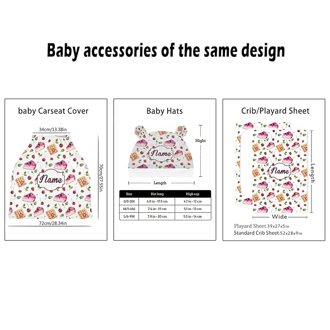 Personalized Baby Car Seat Covers for Girls, Customized Carseat Cover with Name, Infant Stroller Canopy Carrier Cover, Nursing Cover Breastfeeding Scarf for Newborn Babies, Fruit Cake Pattern