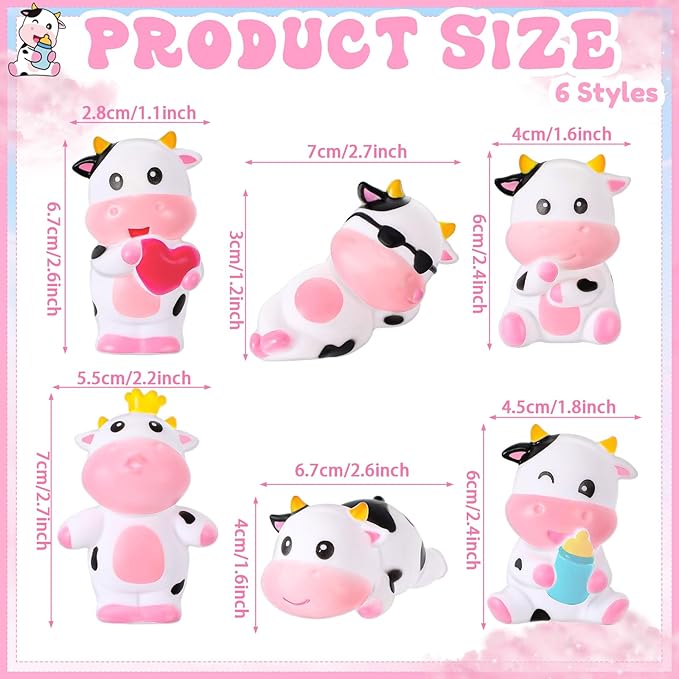 Jenaai 48 Pcs Cute Rubber Cows Bulk Squeak Floating Cow for Kids Bath Toys Rubber Animals Swimming Shower Bathtub Toy Favors for Party Baby Shower Dashboard Decor Carnival Gift