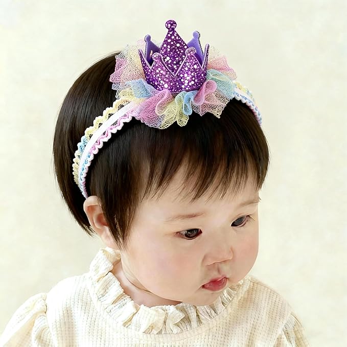 Bow Lace Headband for Baby Girls, Cute Bow Knot Hairband Pearl Elastic Headwrap for Newborn Infant Toddlers (Purple)
