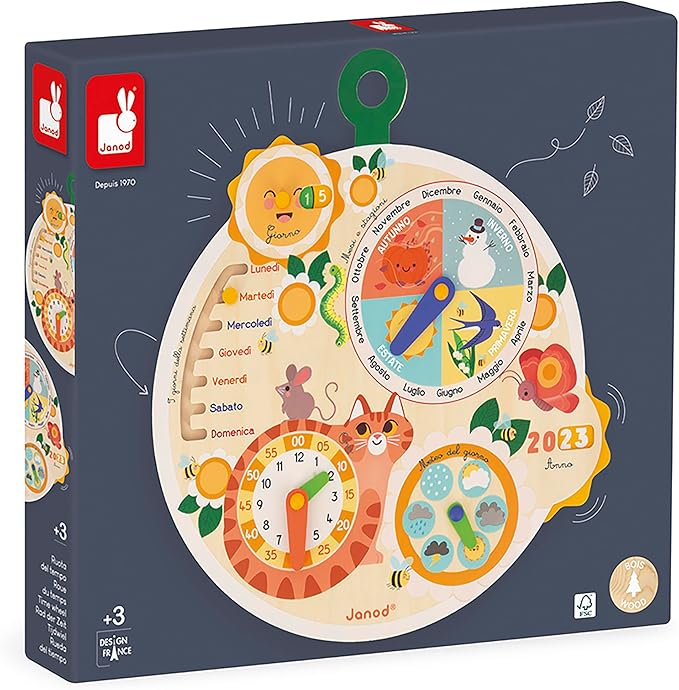 Janod J09624 Children's Wheel of Time Calendar - Wooden Toy FSC- from 3 Years, Multi-Coloured