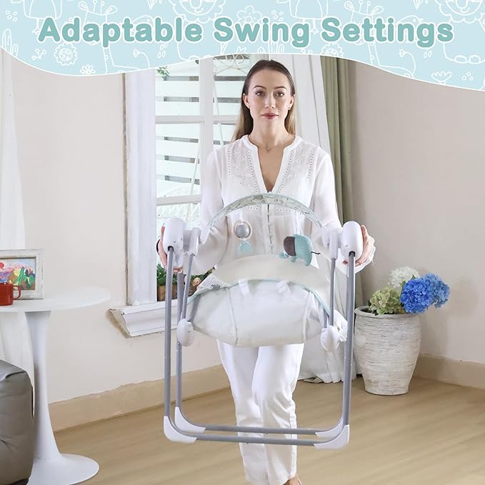 Baby Swing for Infant,Newborn Swing with Music,5 Speed Levels,Timing Setting,Soft Cushion,Foldable Infant Swing for Indoor Outdoor Use 0-9 Months
