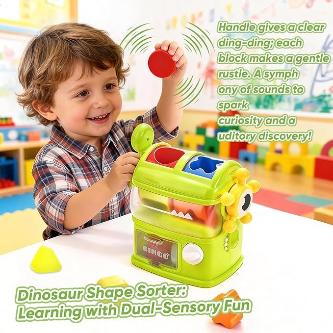 Shape Sorter Toys for Kids, Interactive Shape Sorter Toy for Toddlers Ages 1 2 3, Montessori Color Matching & Sorting Interactive Learning Toys with 6 Rattle Shape Blocks for Boys Girls Gifts.
