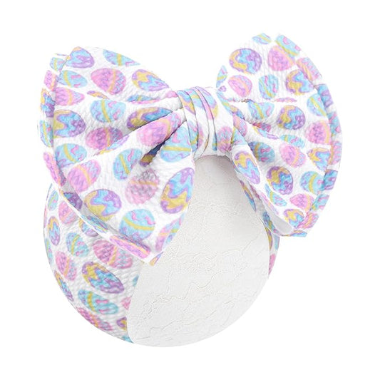YanJie 7" Easter Headbands Egg Bows Headbands Girls Newborn Infant Nylon Hairbands Bunny Headband Easter Hair Accessories White Purple Party Costume