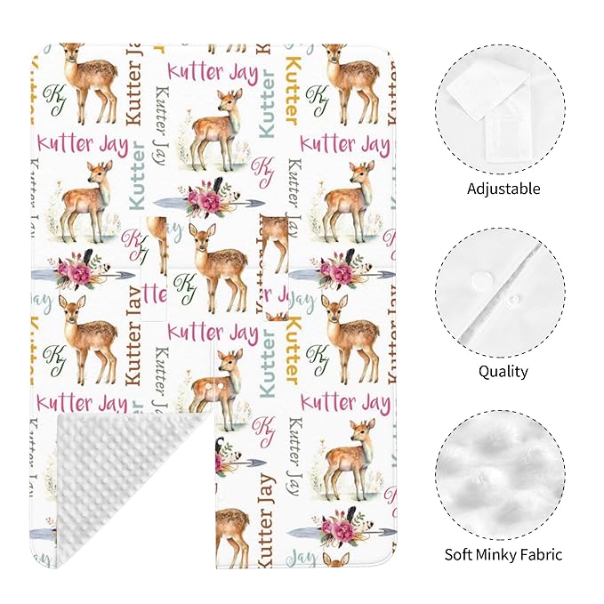 Personalized Winter Carseat Cover for Baby Custom Name Car Seat Canopy for Newborn Baby Boys Girls 2 in 1 Mom Nursing Breastfeeding Covers Deer Minky Baby Carrier Stroller Covers