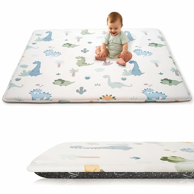 1.5" Thick Premium Baby Floor Play Mat, 50x50 Padded Memory Foam Mat, Tummy Time Crawling Playmat for Nursery Playroom Classroom, Dinosaurs