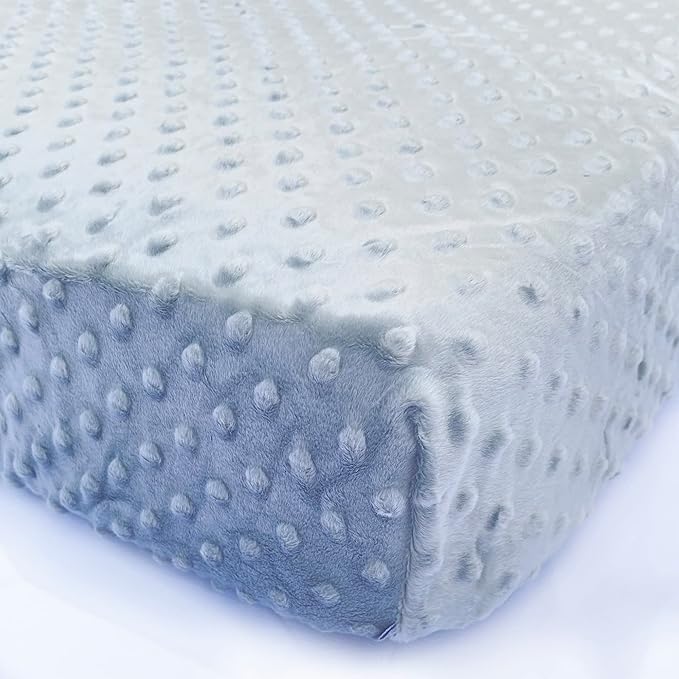 KiddyKloud Mini Fitted Sheet for Mini Crib, Pack n Play Playard Sheet 38 x 24.5 x 5 Inches | Minky Fabric (Gray)
