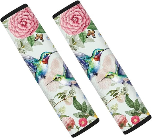 UNICEU Spring Flower Hummingbird Car Seat Belt Pads Cover, Neoprene Soft Car Seatbelt Shoulder Strap Covers Harness Pad for Car/Bag, 2 Packs