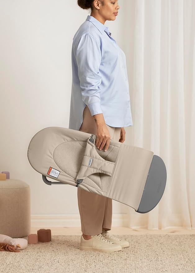 BabyBjörn Bouncer Balance Soft, Tri-Fabric, Sand Grey | 2-in-1 Adjustable Baby Bouncer Seat and Toddler Chair, Newborn to Toddler (8-29 lbs), 4 Positions, Lightweight & Portable