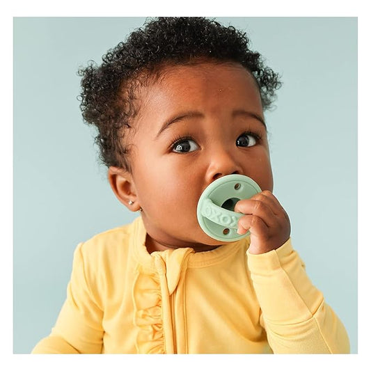 Nuby 2 Pack Silicone Pacifier with Natural Cherry Shaped Nipple - 0+ Months, 2 Pack, Colors May Vary